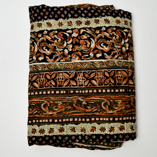 Brown + Black Patterned Challis Woven Fabric - 30" x 120" + Extra