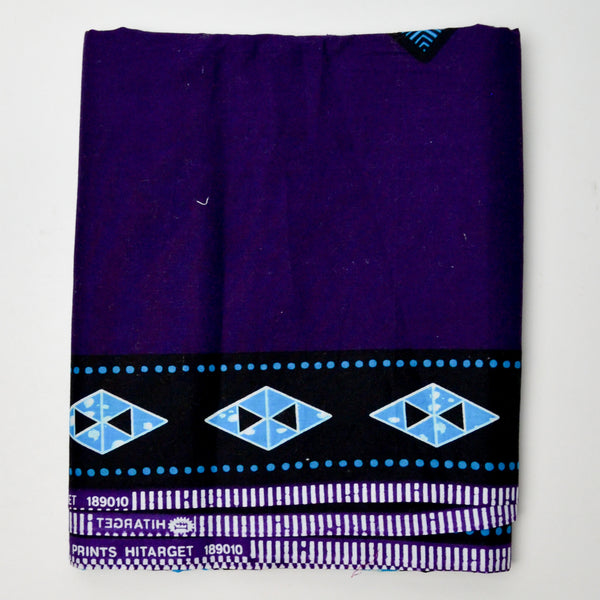 Purple + Blue Border African Wax Print Fabric - 45" x 72"