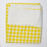 Yellow Gingham Vintage Floral Flat Sheet with Scalloped Lace Border - 81" x 104"
