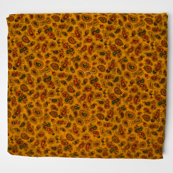 Mustard Yellow, Green + Red Paisley Print Woven Fabric - 33" x 176"