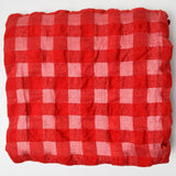 Red + Pink Seersucker Plaid Woven Fabric - 46" x 112"