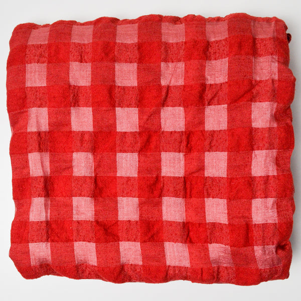 Red + Pink Seersucker Plaid Woven Fabric - 46" x 112"
