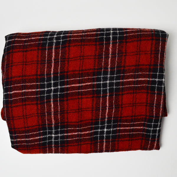 Red, Black + White Plaid Wooly Crepe Woven Fabric - 56" x 57"