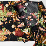 Black, Gold + Green Floral Print Quilting Weight Woven Fabric - 44" x 152"