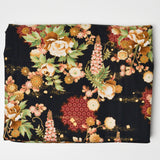 Black, Gold + Green Floral Print Quilting Weight Woven Fabric - 44" x 152"