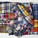 Patchwork Navy Blue + White Madras Plaid Woven Fabric - 40" x 120"