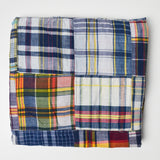 Patchwork Navy Blue + White Madras Plaid Woven Fabric - 40" x 120"