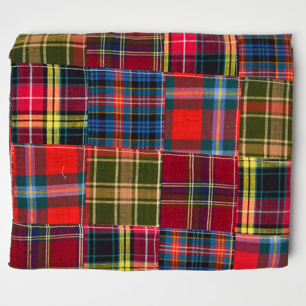 Patchwork Red + Green Madras Plaid Woven Fabric - 46" x 56"