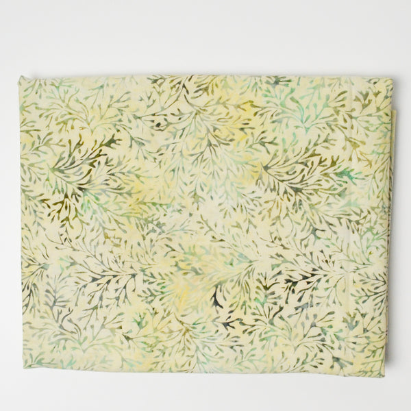 Yellow + Green Leaf Pattern Batik Quilting Weight Woven Fabric - 44" x 70"