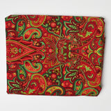 Red, Green + Gold Paisley Print Quilting Weight Woven Fabric - 42" x 78"