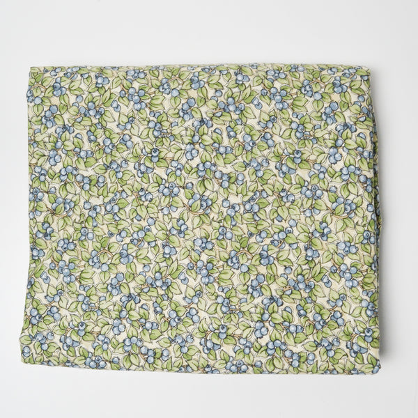 Light Green + Blue Blueberry Print Quilting Weight Woven Fabric - 45" x 107"