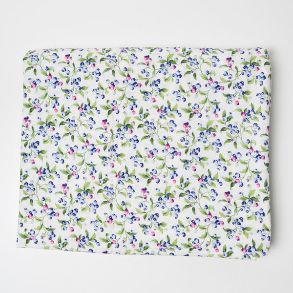 White + Blue Blueberry Print Quilting Weight Woven Fabric - 43" x 106"