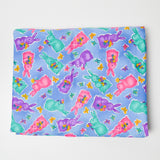 Blue, Pink + Purple Easter Bunny Print Quilting Weight Woven Fabric - 42" x 109"