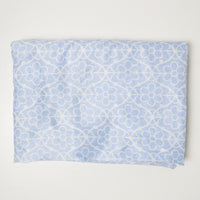 Blue + White Floral Polyester Flat Sheet Fabric - 64" x 98"