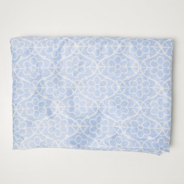 Blue + White Floral Polyester Flat Sheet Fabric - 64" x 98"