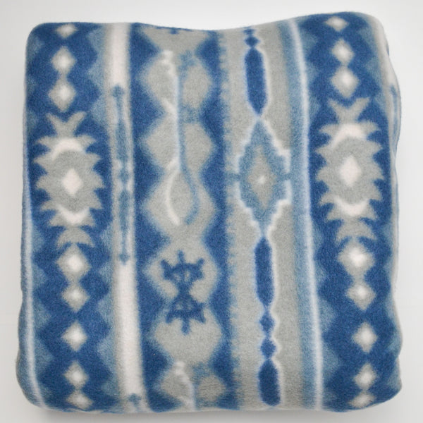 Blue + Gray Geometric Thick Fleece Fabric - 66" x 116"