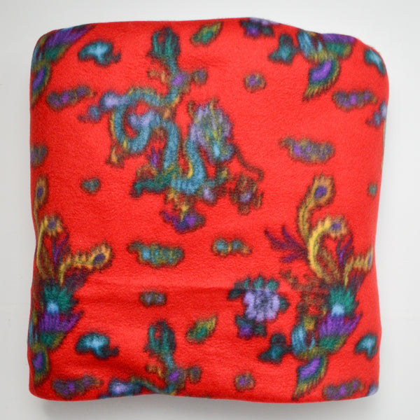Red + Colorful Dragon Thick Fleece Fabric - 65" x 114"
