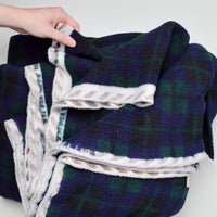 Green + Blue Plaid Faux Shearling Fleece Fabric - 66" x 120"