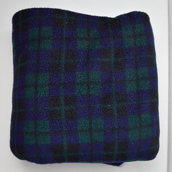 Green + Blue Plaid Faux Shearling Fleece Fabric - 66" x 120"