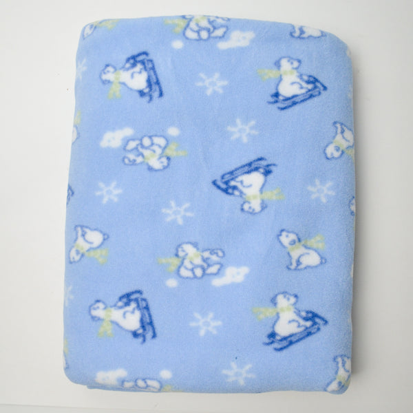 Blue Sledding Polar Bears Fleece Fabric - 62" x 44"