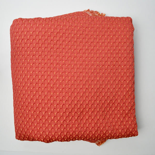 Dark Coral + Golden Yellow Diamond Textured Woven Upholstery Fabric - 48" x 120"