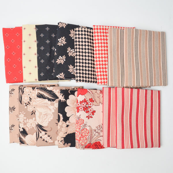 Red, Tan + Black Quilting Cotton Bundle