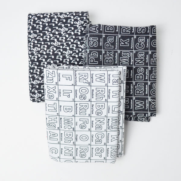 Black + White Music + Science Print Quilting Cotton Bundle