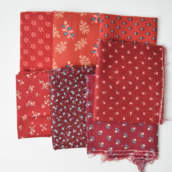 Dark Red Geometric + Floral Quilting Weight Woven Fabric Bundle