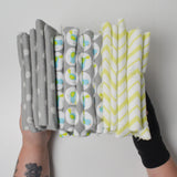 Gray, White + Lime Green Patterned Flannel Fabric Bundle