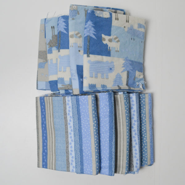 Blue, White + Gray Animal Print Flannel Fabric Bundle