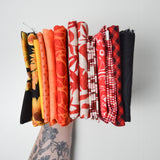 Red, Black + Orange Patterned Quilting Weight Woven Fabric Bundle
