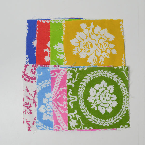 Rainbow + White Ornate Floral Print Cut Quilting Weight Fabric Bundle - 5.5" Squares