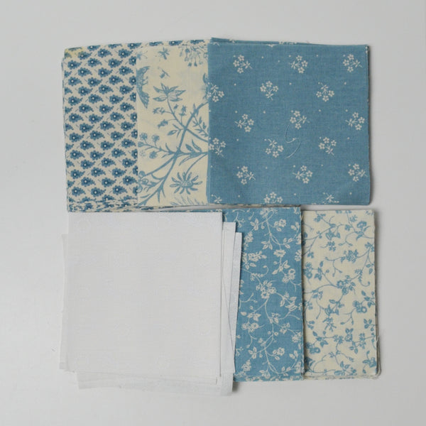 Light Blue + Off White Laura Ashley Special Patchwork Quilting Weight Fabric Bundle - 12 cm Squares