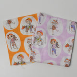 Pink + Orange Crafty Chloe Illustration Print Quilting Weight Woven Fabric Bundle