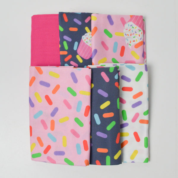 Pink + Rainbow Cupcake + Sprinkle Print Digital Print Woven Fabric Bundle
