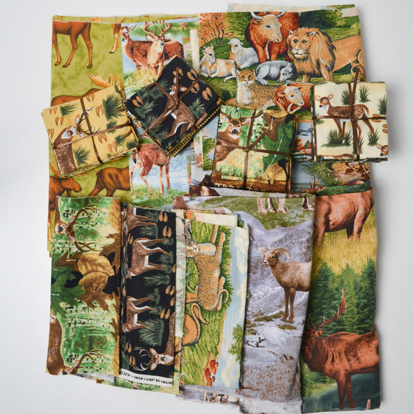 Brown + Green Animal + Nature Print Woven Fabric Bundle
