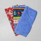 Blue + Red Dogs + Aliens Illustration Print Cut Quilting Fabric Bundle - 10" x 10" Pieces