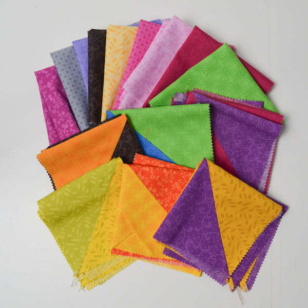 Rainbow Tiny Print Woven Fabric Bundle - 10" x 10" Pieces + Half-Square Triangles