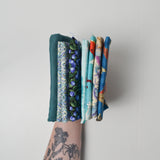 Blue + Teal Fish + Flower Print Quilting Weight Woven Fabric Bundle
