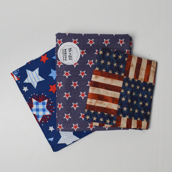 Red, White + Blue Patriotic Print Woven Fabric Bundle