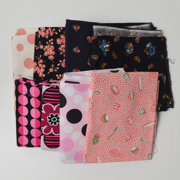 Pink + Black Printed Quilting Weight Woven Fabric Bundle