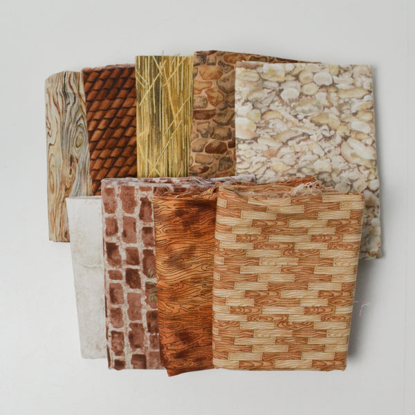 Brown Wood + Stone Texture Print Quilting Weight Woven Fabric Bundle