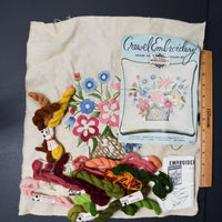 Elsa Williams Flower Basket Crewel Embroidery Picture or Pillow Kit - Started