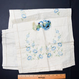 Blue Floral Linen Table Runner, Stamped for Embroidery - Half Complete