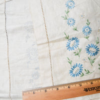Blue Floral Linen Table Runner, Stamped for Embroidery - Half Complete