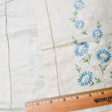 Blue Floral Linen Table Runner, Stamped for Embroidery - Half Complete