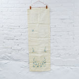 Blue Floral Linen Table Runner, Stamped for Embroidery - Half Complete