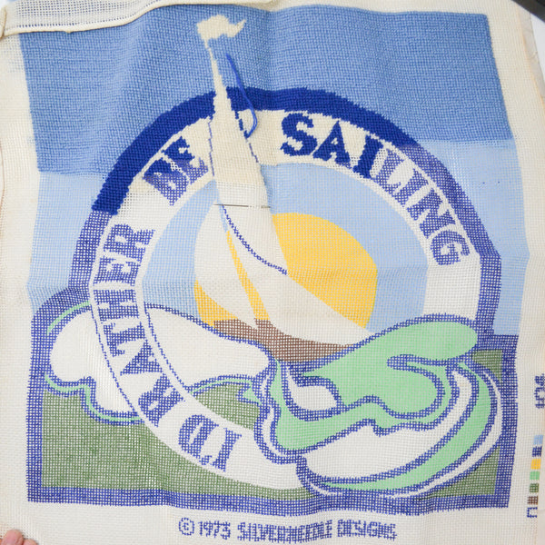 I'd Rather Be Sailing Painted Needlepoint Canvas - Partially Stitched
