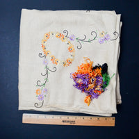 Beige Floral Wreath Embroidered Tablecloth Kit - Partially Worked