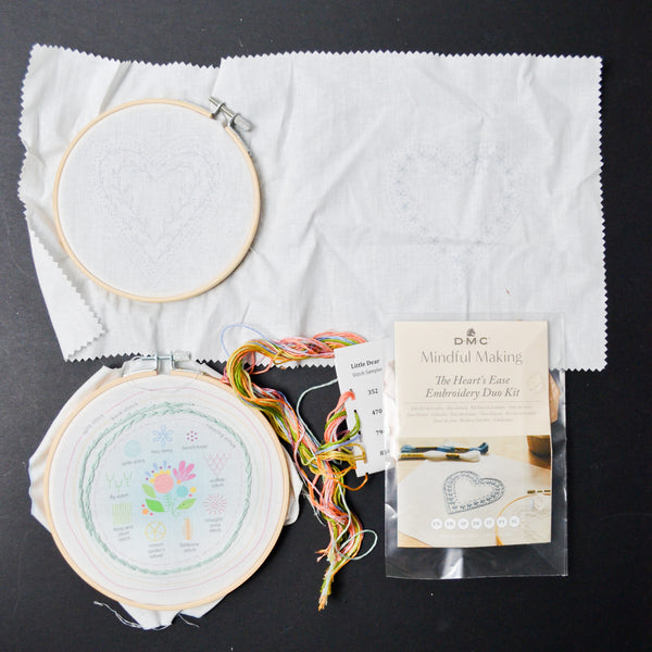 DMC Mindful Making The Heart's Ease Embroidery Kit _ Little Dear Stitch Sampler Kit